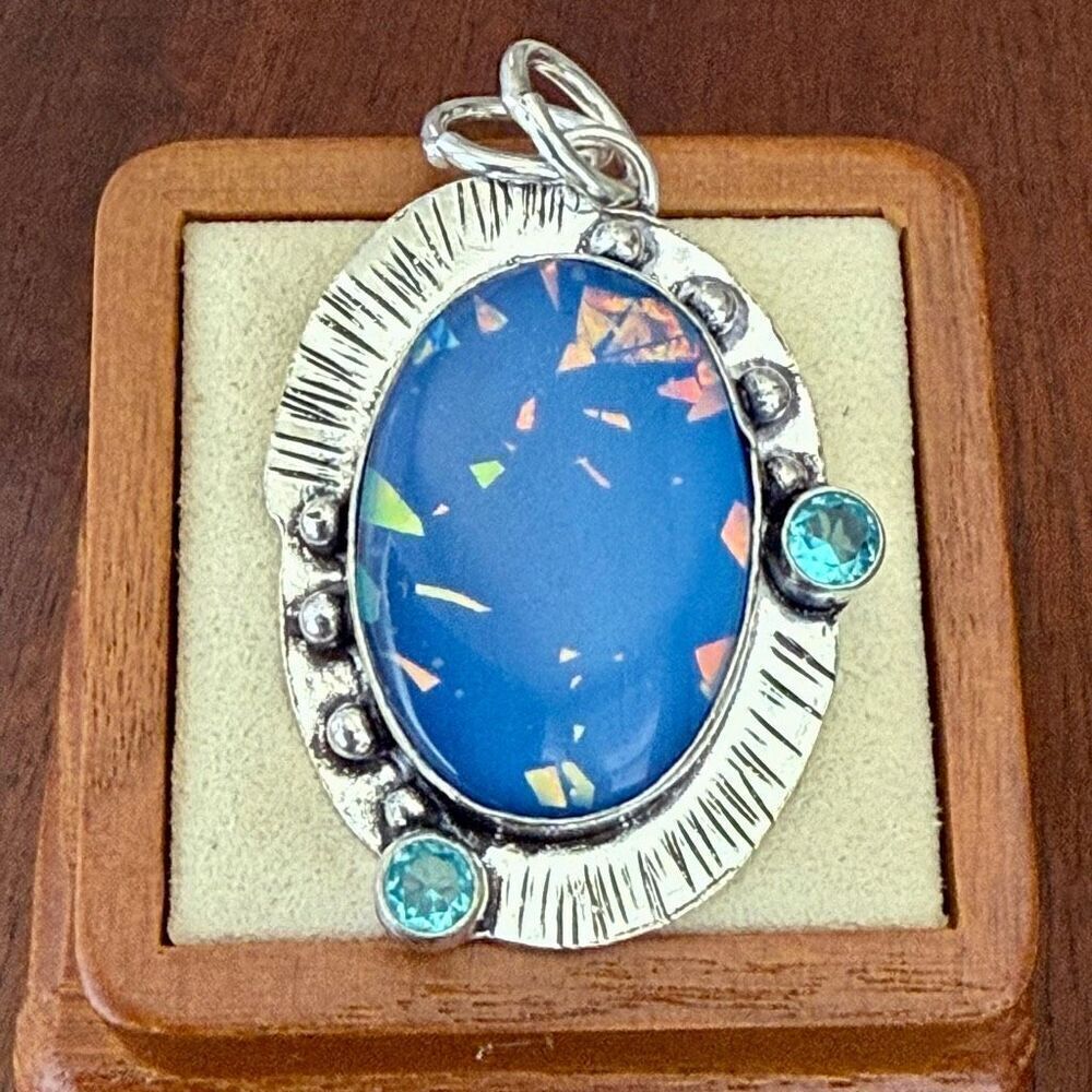 Unique Doublet Australian Opal Apatite Gemstone Pendant Adjustable Necklace New